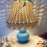 Chatard blue opaline bedside lamp, hook lampshade