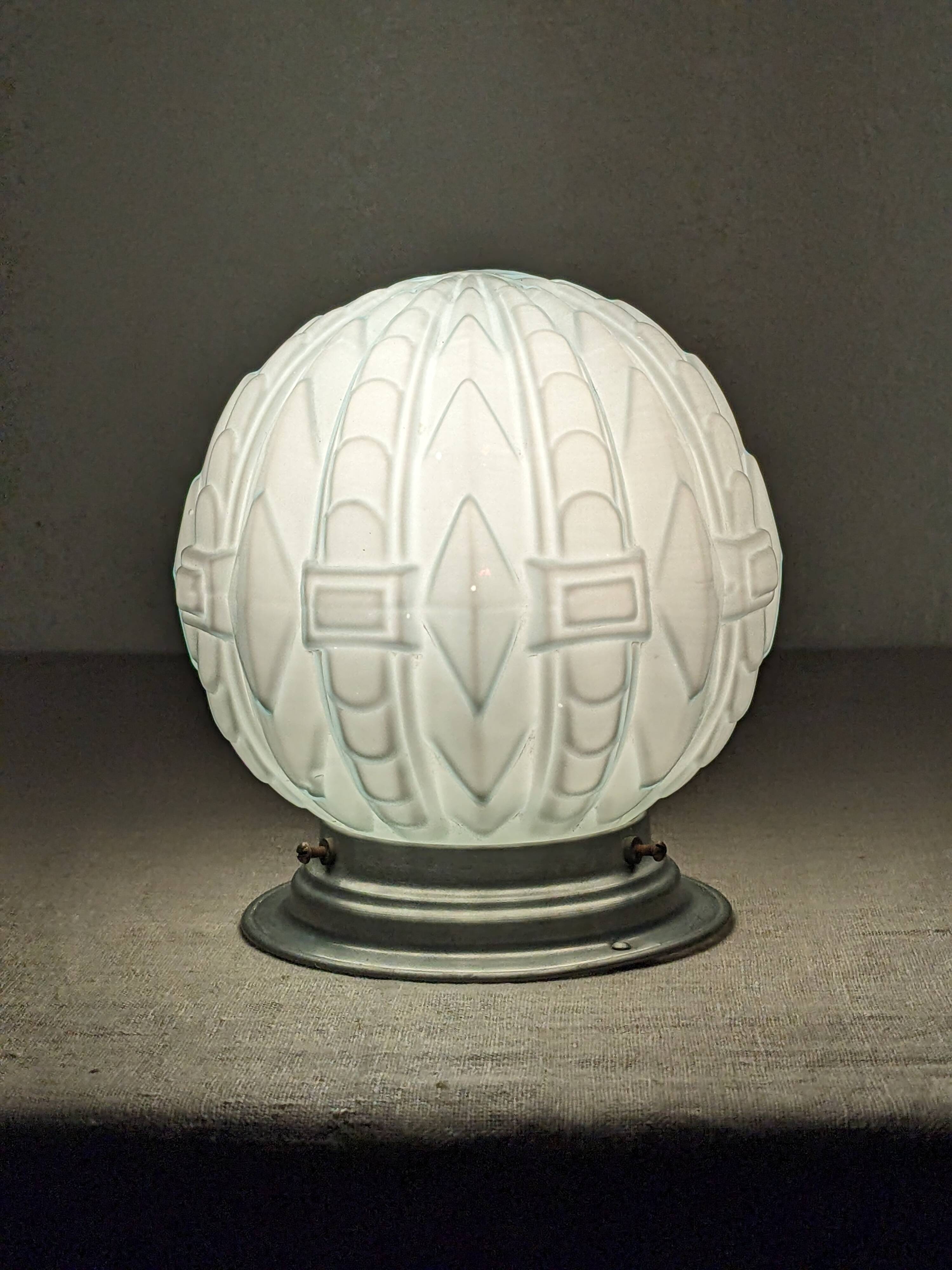 Art Deco ceiling lamp in blue opaline circa 1930