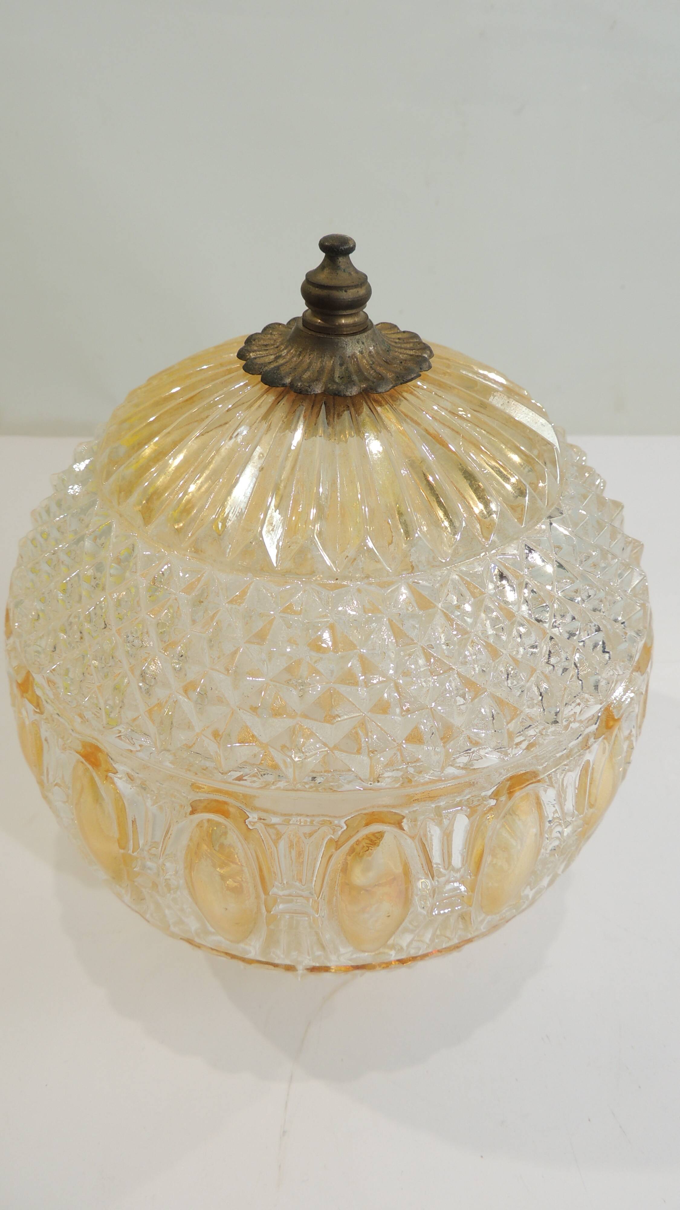 Vintage pendant light in molded glass and brass, glass ball hanging lamp