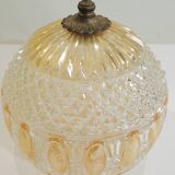 Vintage pendant light in molded glass and brass, glass ball hanging lamp