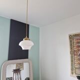 Art deco suspension opaline white and brass