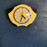 Vintage formica clock silent wall clock 60s "DAM electric yellow black"