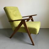 Vintage Mid-Century Modern Armchair: Lime Green Fabric and Beech Wood Frame