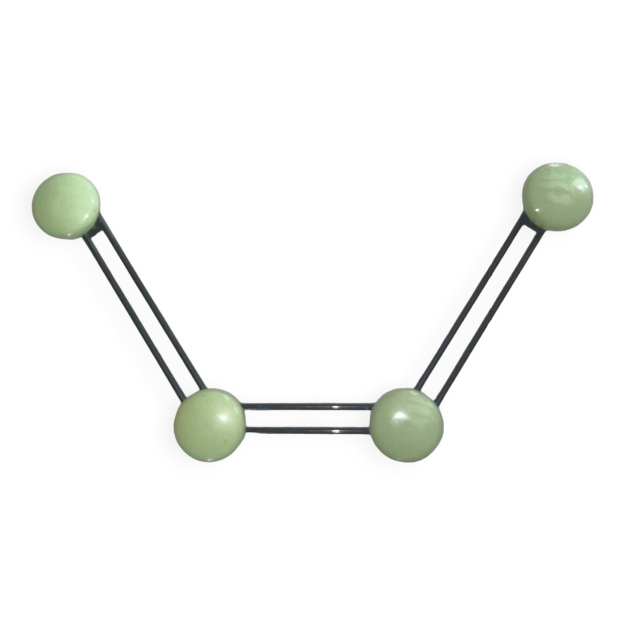Coat rack with 4 green metal hooks from the 70s