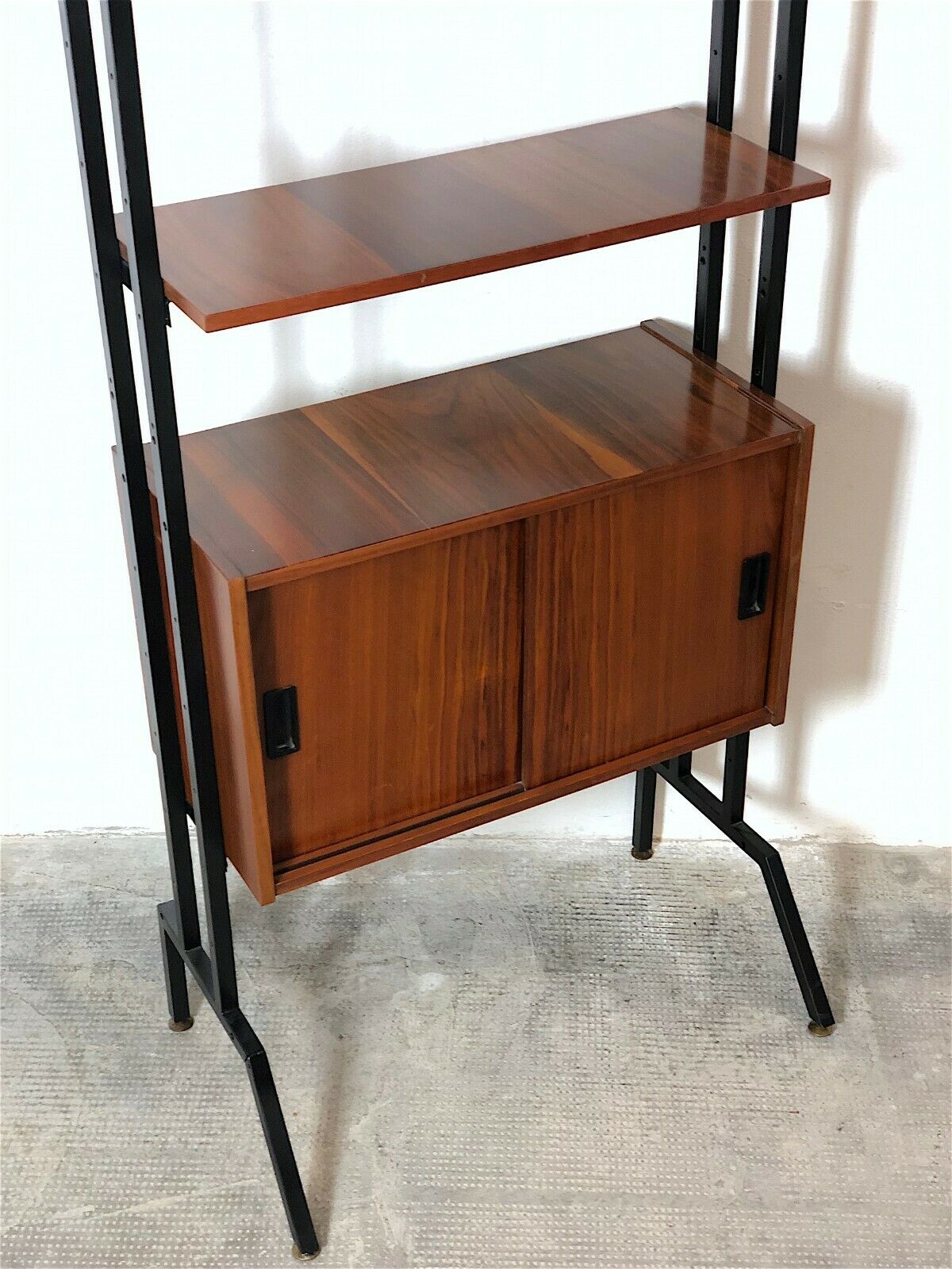 Modular storage cabinet and teak bookcase. Italy, 60s