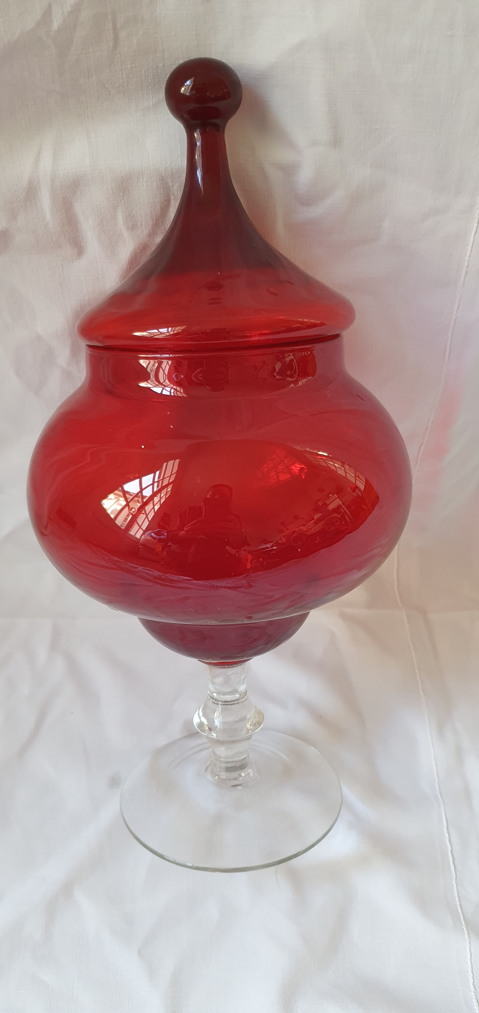 Red and transparent blown glass candy