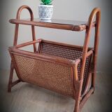 Braided rattan side table and smoked glass