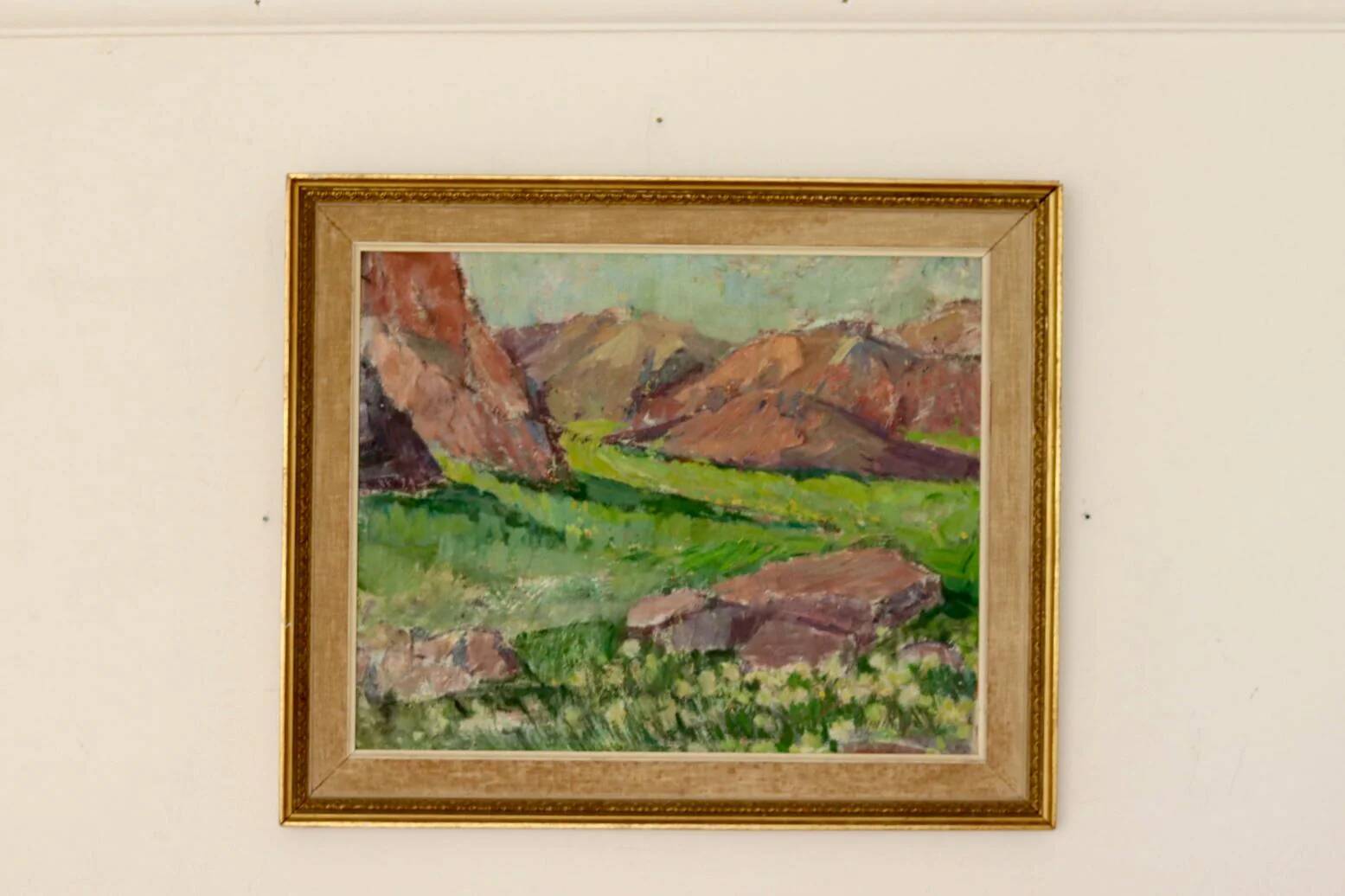 Mid-century oil painting "Mountain Scene"