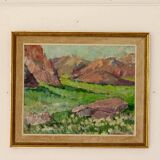 Mid-century oil painting "Mountain Scene"
