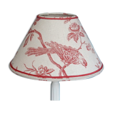 Abat-jour conique en lin motif oiseau rouge