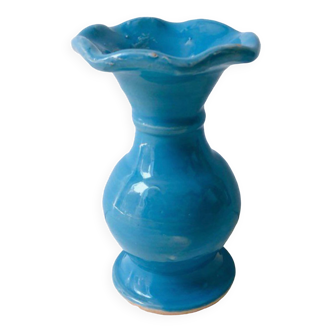 Vase Ancien Col Mouchoir Céramique Bleu