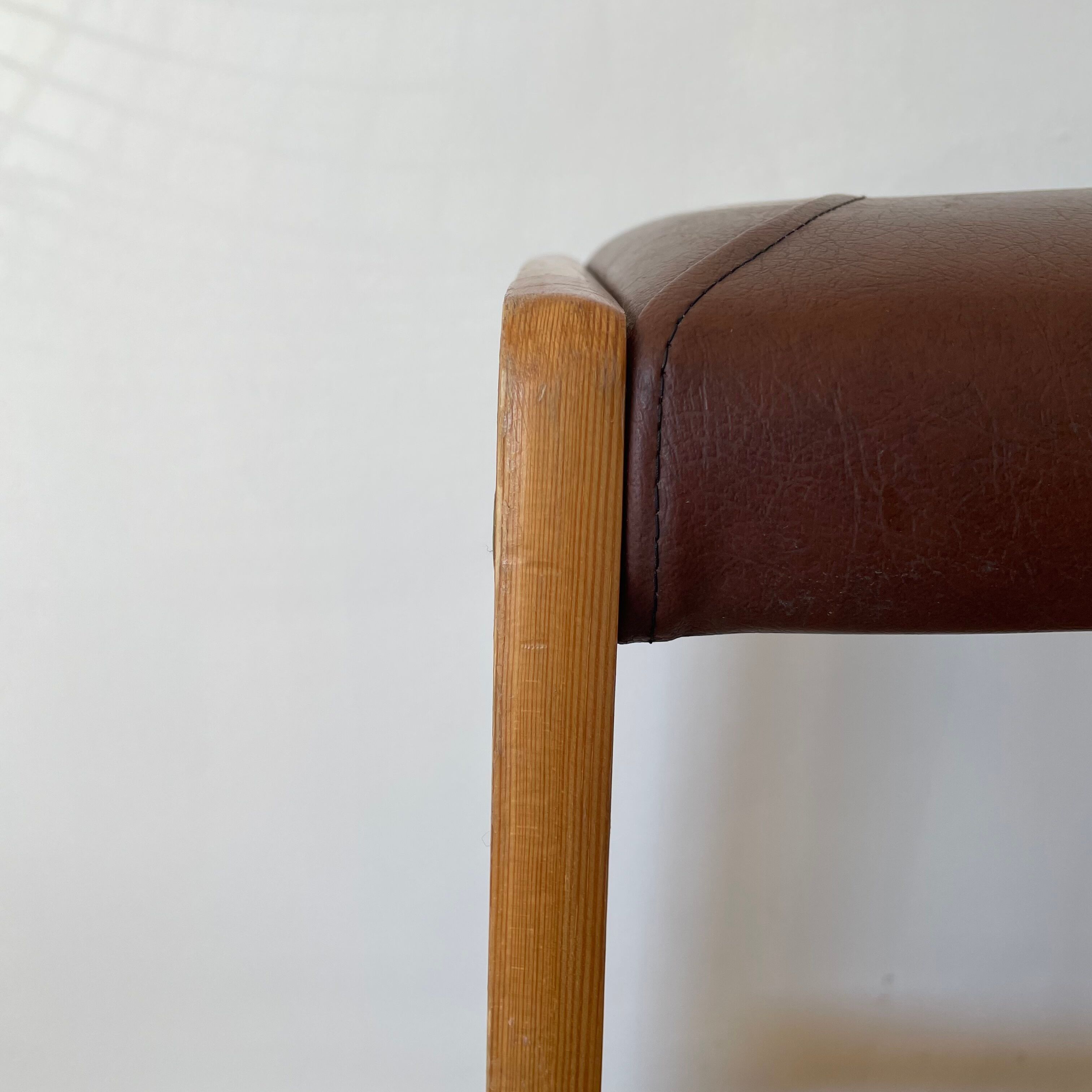 Pine and leather stool Eastern Europe
