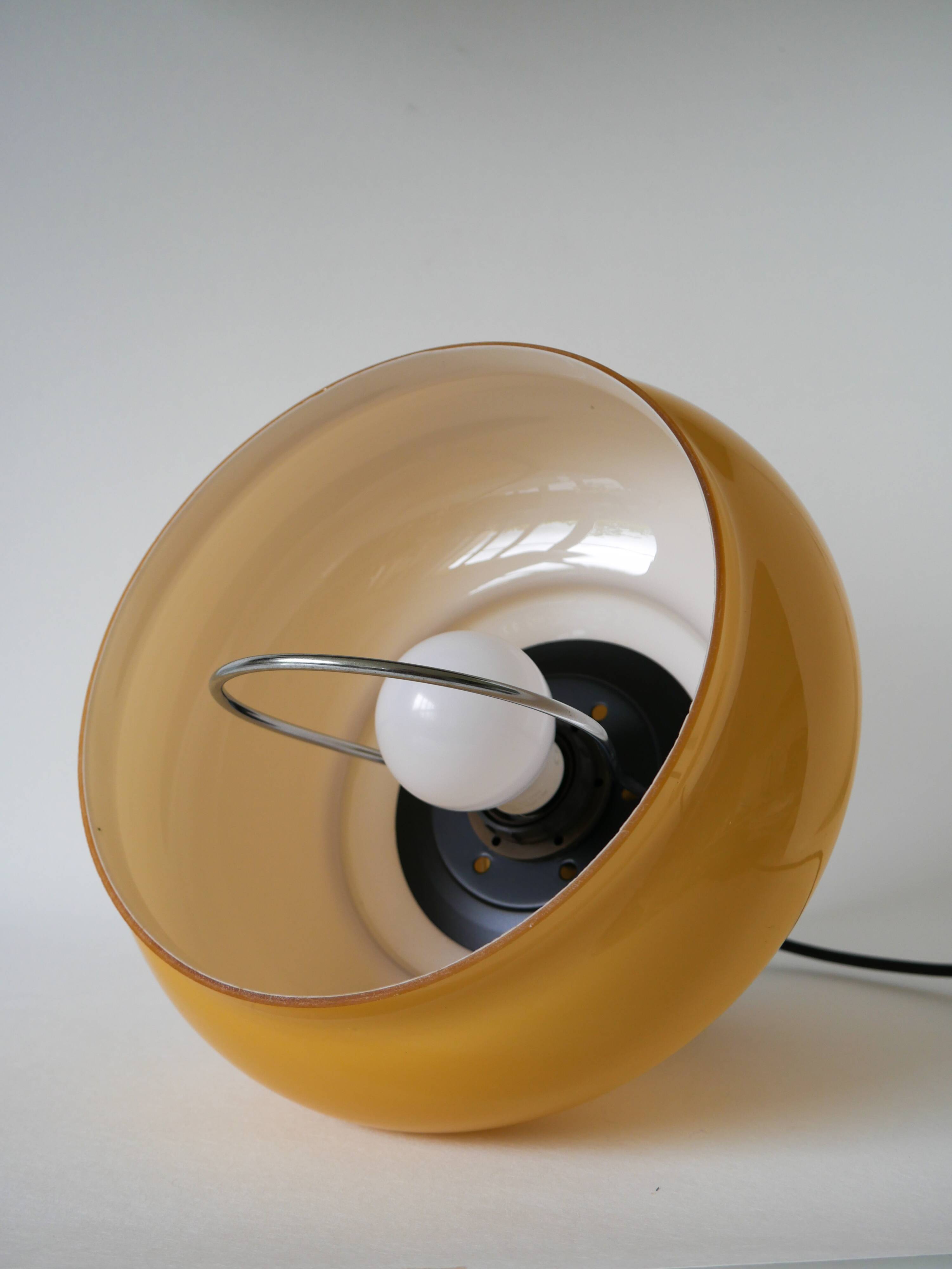 Yellow opaline pendant light with metal arc, Design, 1970