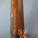 Two vintage Scandinavian double-layered amber blown glass candlesticks