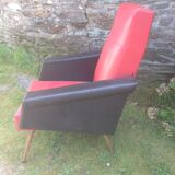 Vintage rockabilly chair in red skai and black metal feet