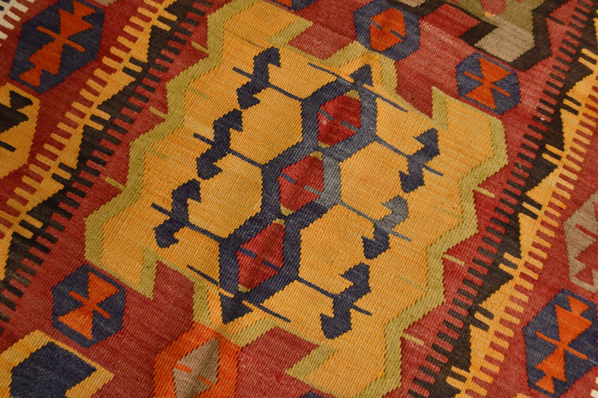 5x12 Soft Red and Orange Anatolian Kilim Rug, Wool Kilim Carpet, 139x377Cm