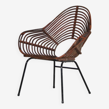 1950s Rare rattan chair by Rohé, Netherlands