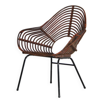 Chaise en rotin rare des années 1950 par Rohé, Pays-Bas