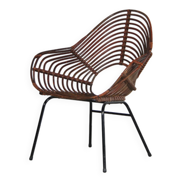 1950s Rare rattan chair by Rohé, Netherlands
