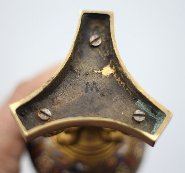 Lampe émail cloisonné pied bronze dauphin,lampe napoléon III, lampe à poser