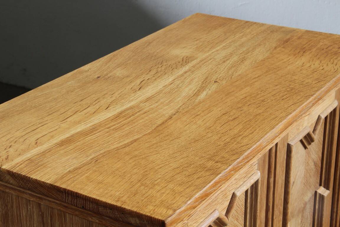 Vintage Danish Chevron Oak Cabinet, Henning Kjærnulf Baroque style, 1960s