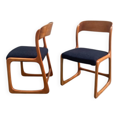 Paire de chaises traîneau Baumann vintage bois courbé teinte miel