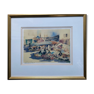 Numbered litho painting "Ladies souk" signed Spencer W. TART (1942) Orientalist