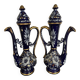 Pair of vintage jugs / pitchers in cobalt blue and gold ceramic – Made i
