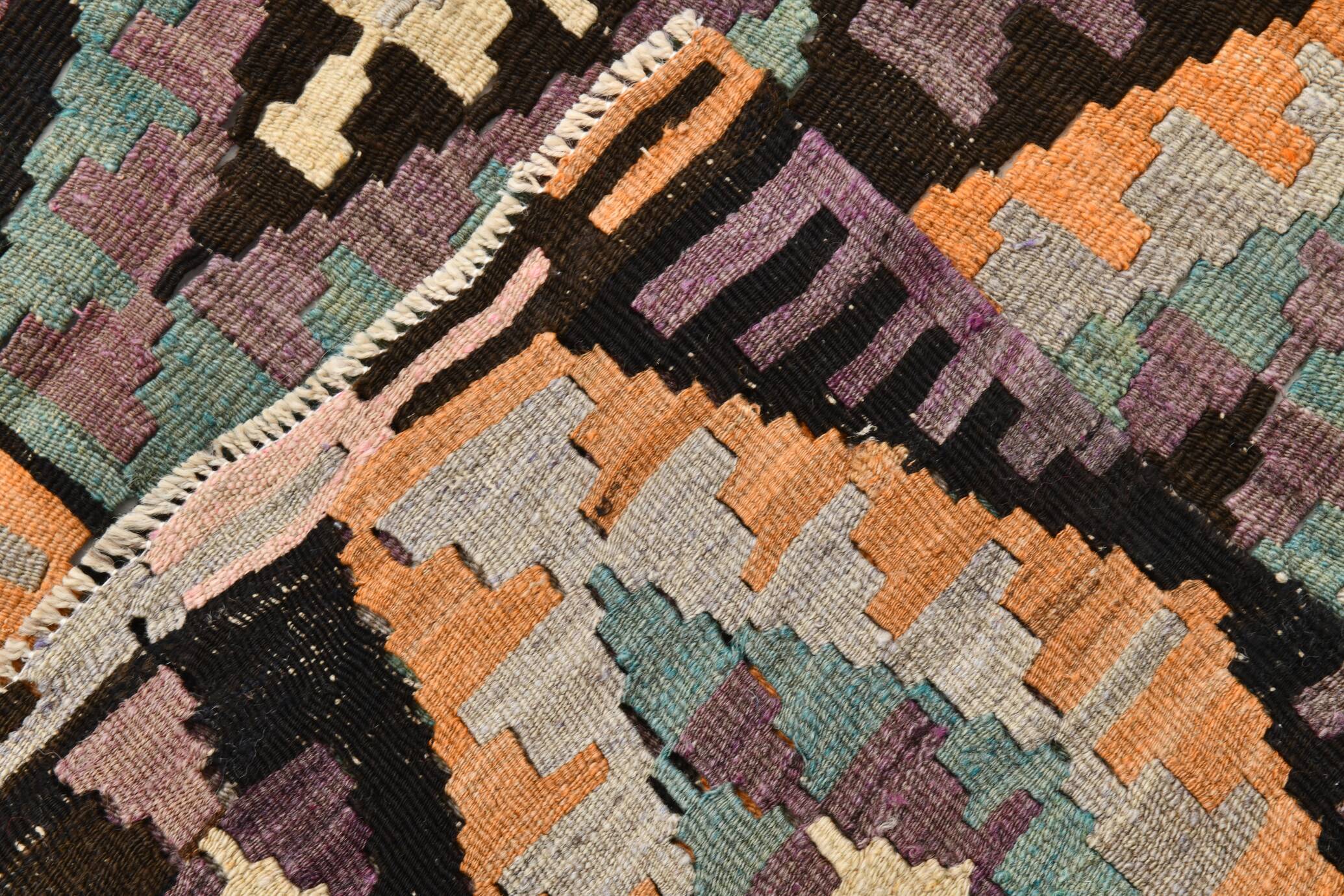 5x7 Green & Purple Geometic Persian Kilim Rug, 162x218Cm