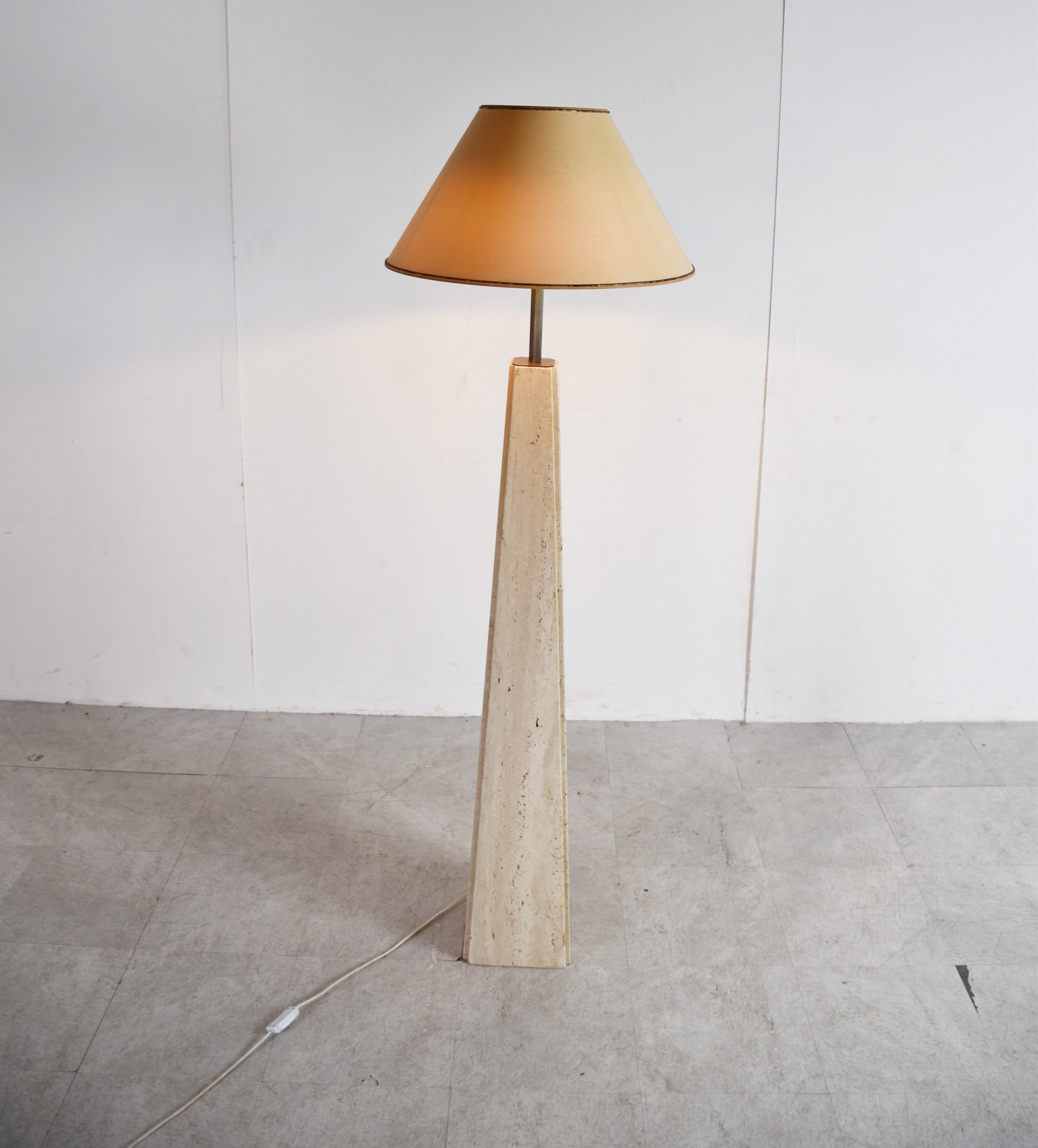 Conical travertine and brass floor lamp, 1970s by Camille Breesch