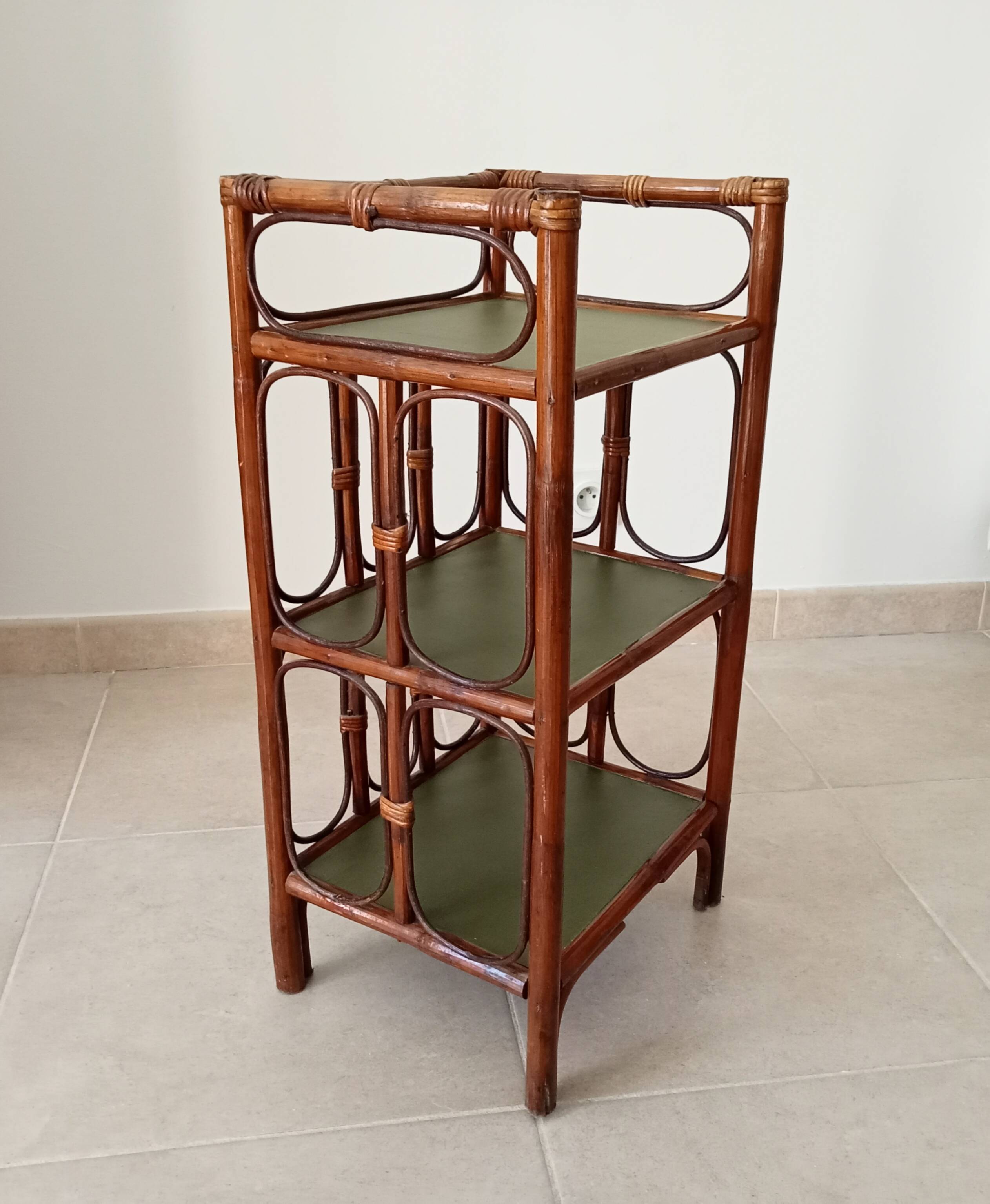 Vintage stand shelf in bamboo and rattan