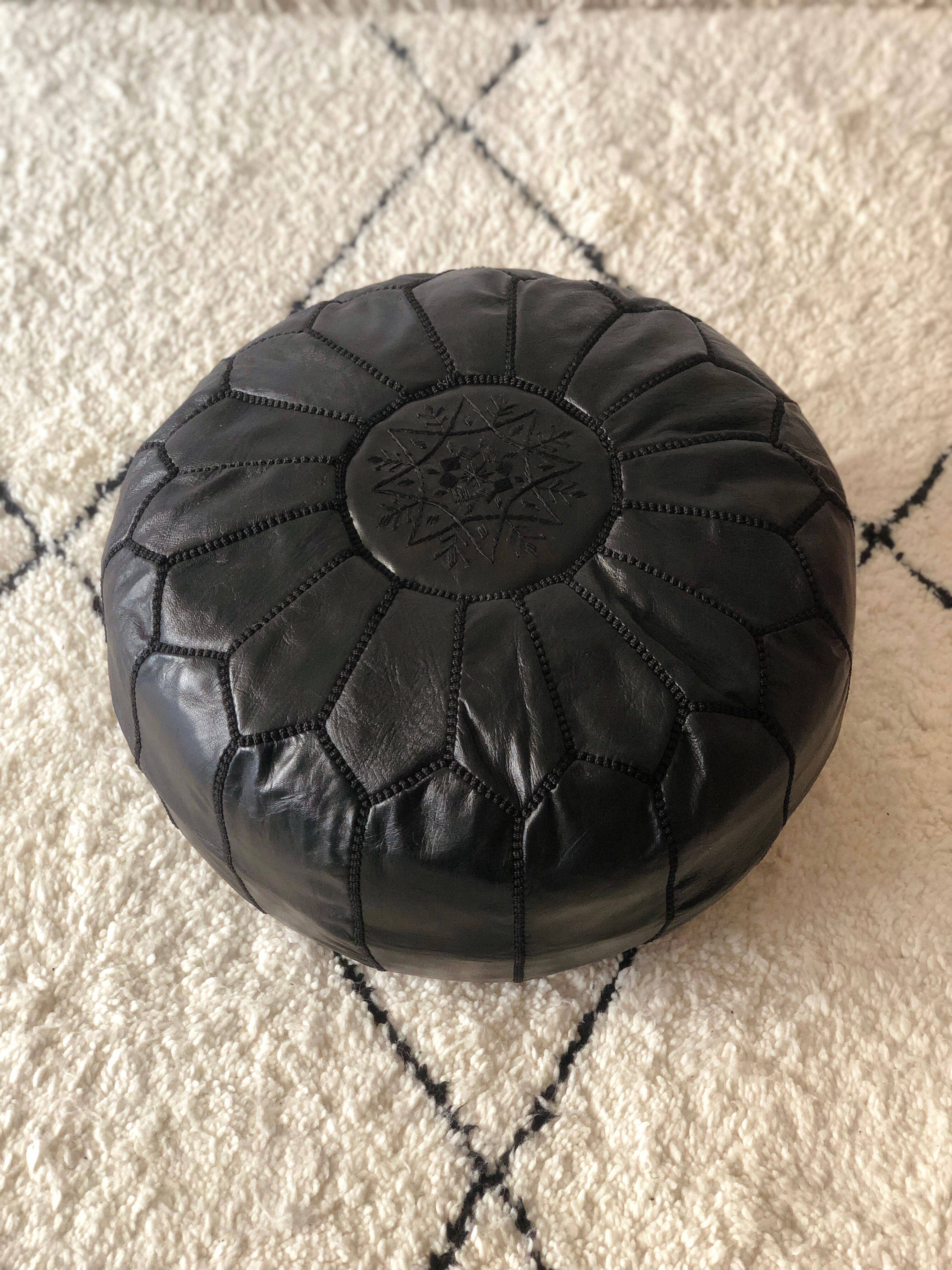 Contemporary leather full black pouf