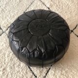 Contemporary leather full black pouf