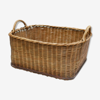 Panier vintage en rotin et en bois