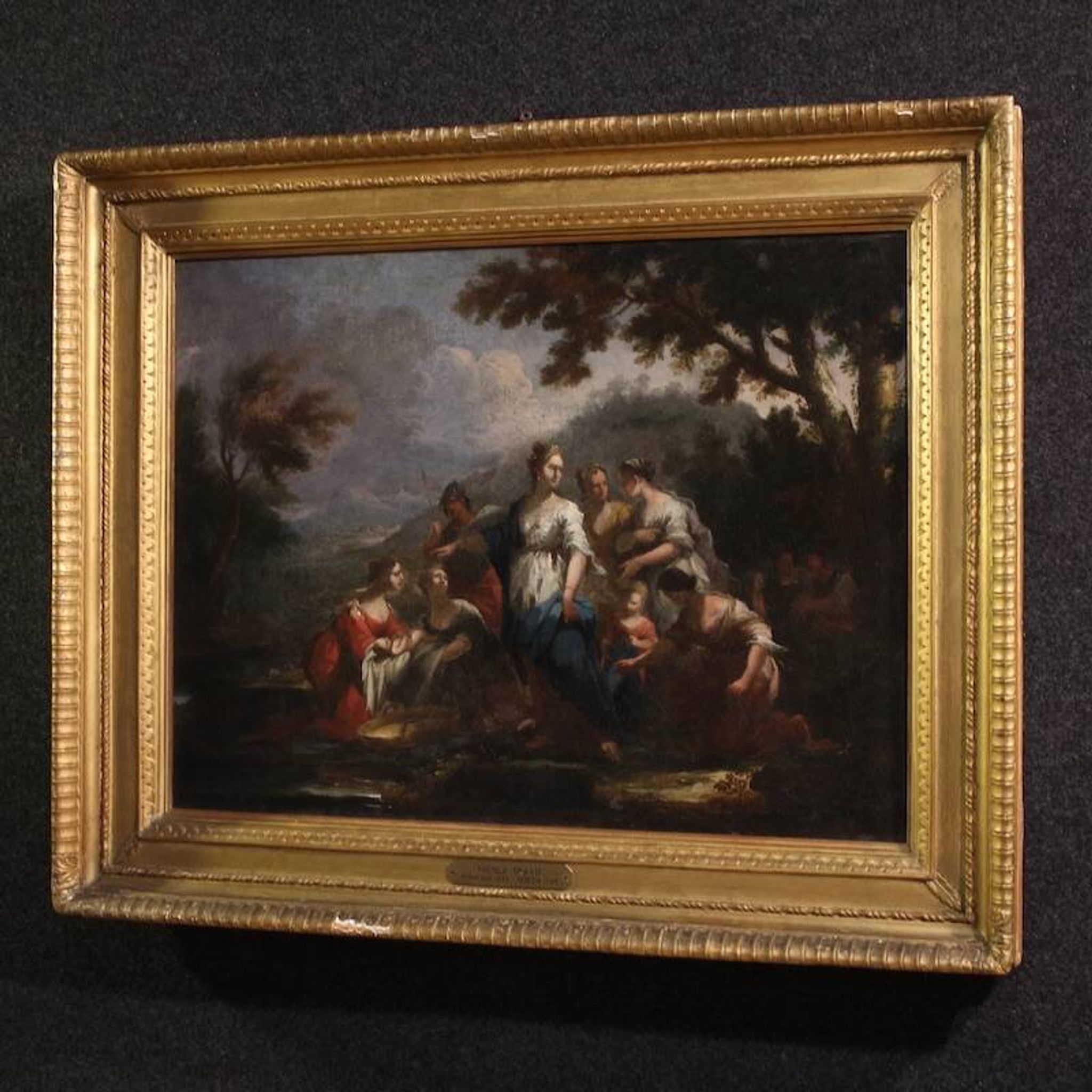 Antique Venetian painting from the 18th century, Moses saved from the water