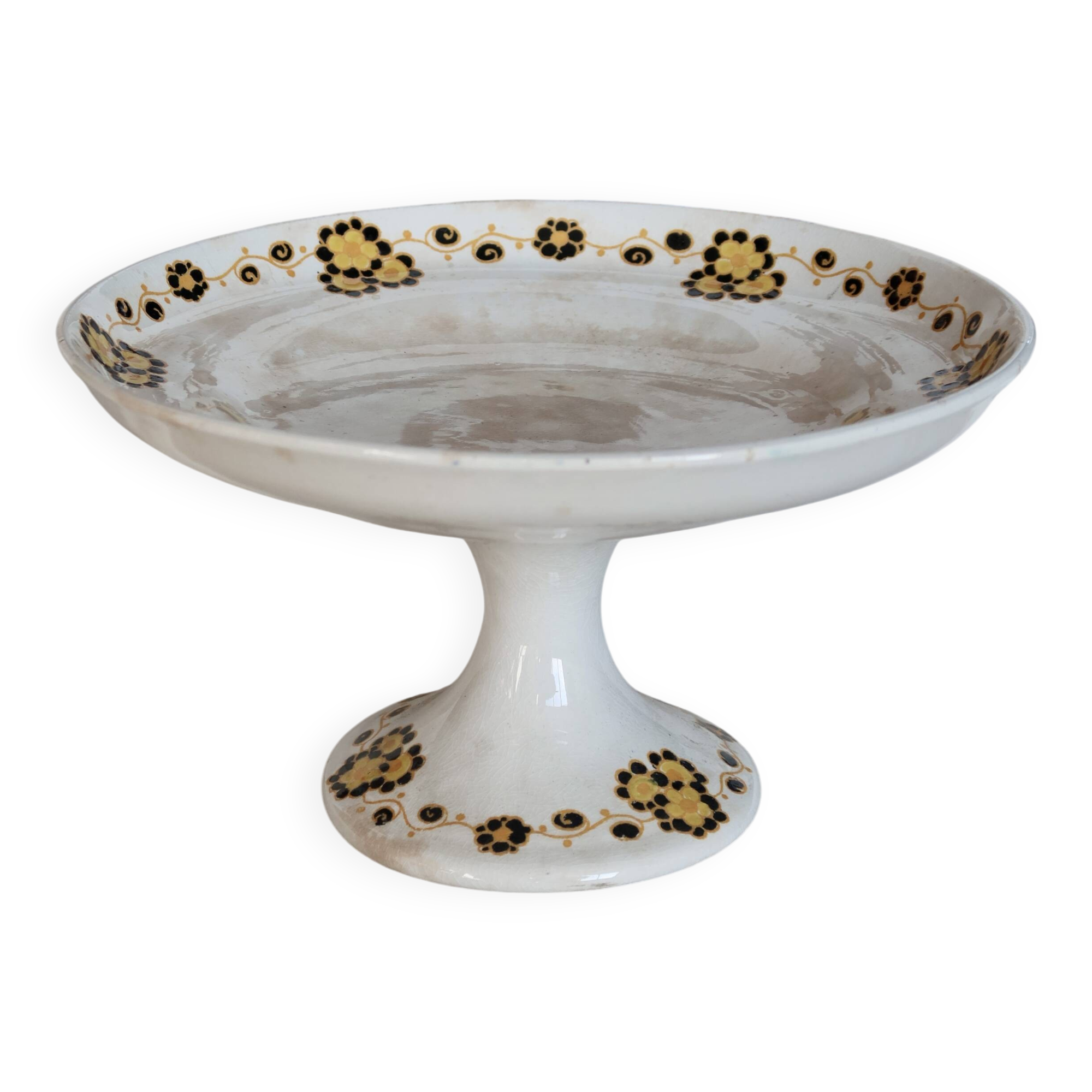 Vintage iron earth compote dish Boch La Louvière - Orange decor