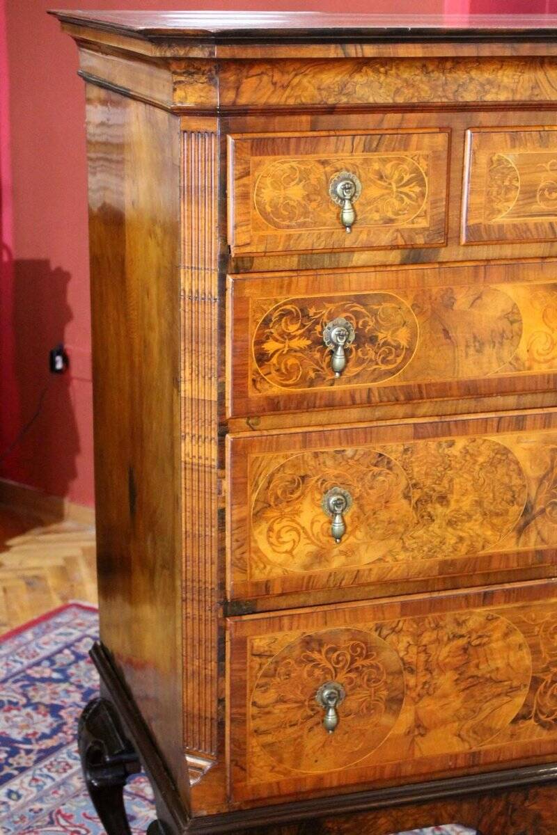 George II Burl Walnut and Marquetry Hightboard, 1890s