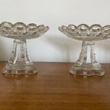 Ancienne paire drageoir coupe cristal pied tripode poisson XIXème vintage
