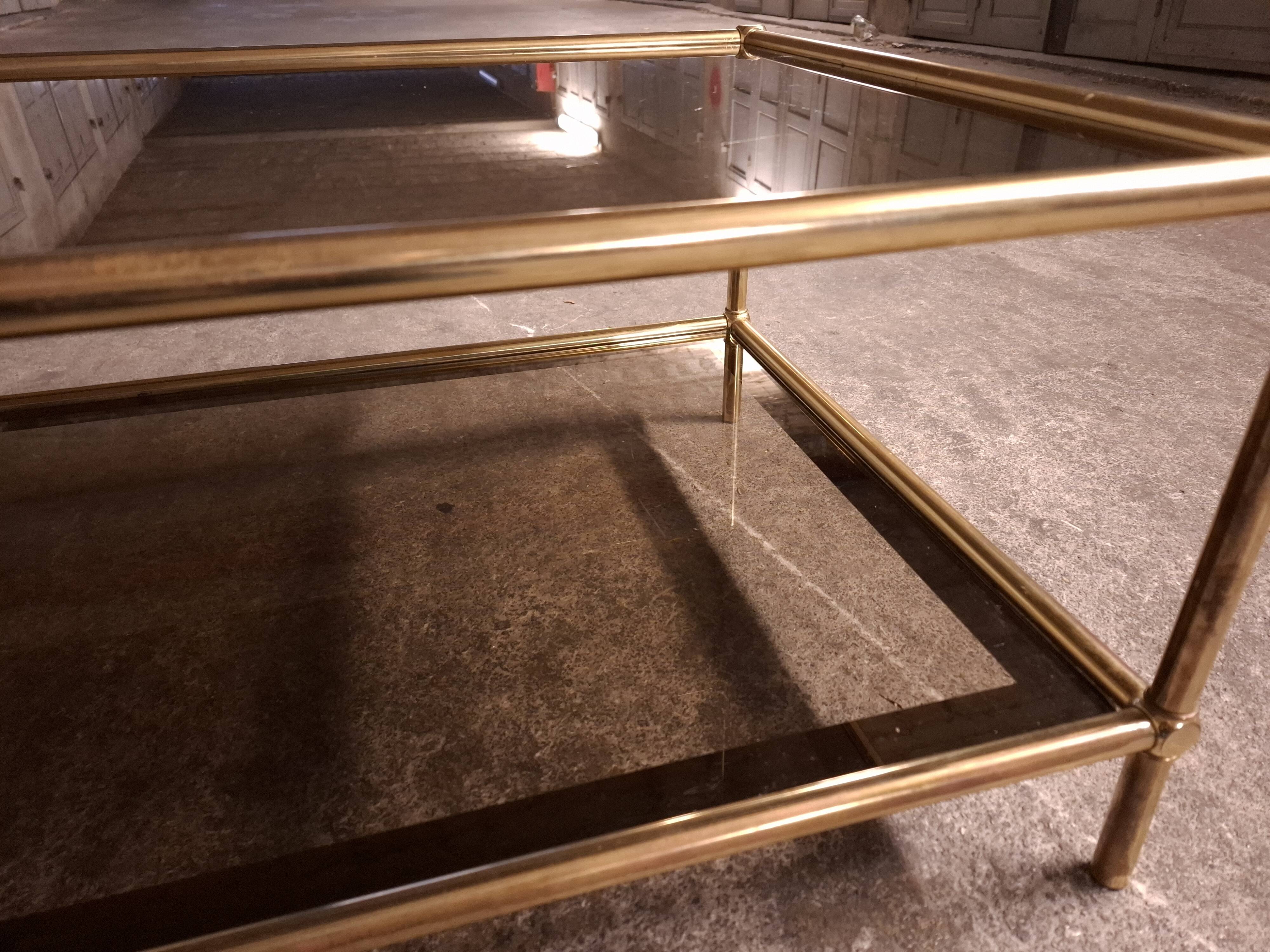 Vintage 80's brass coffee table, glass tops