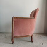 Armchair art deco pink velvet trim