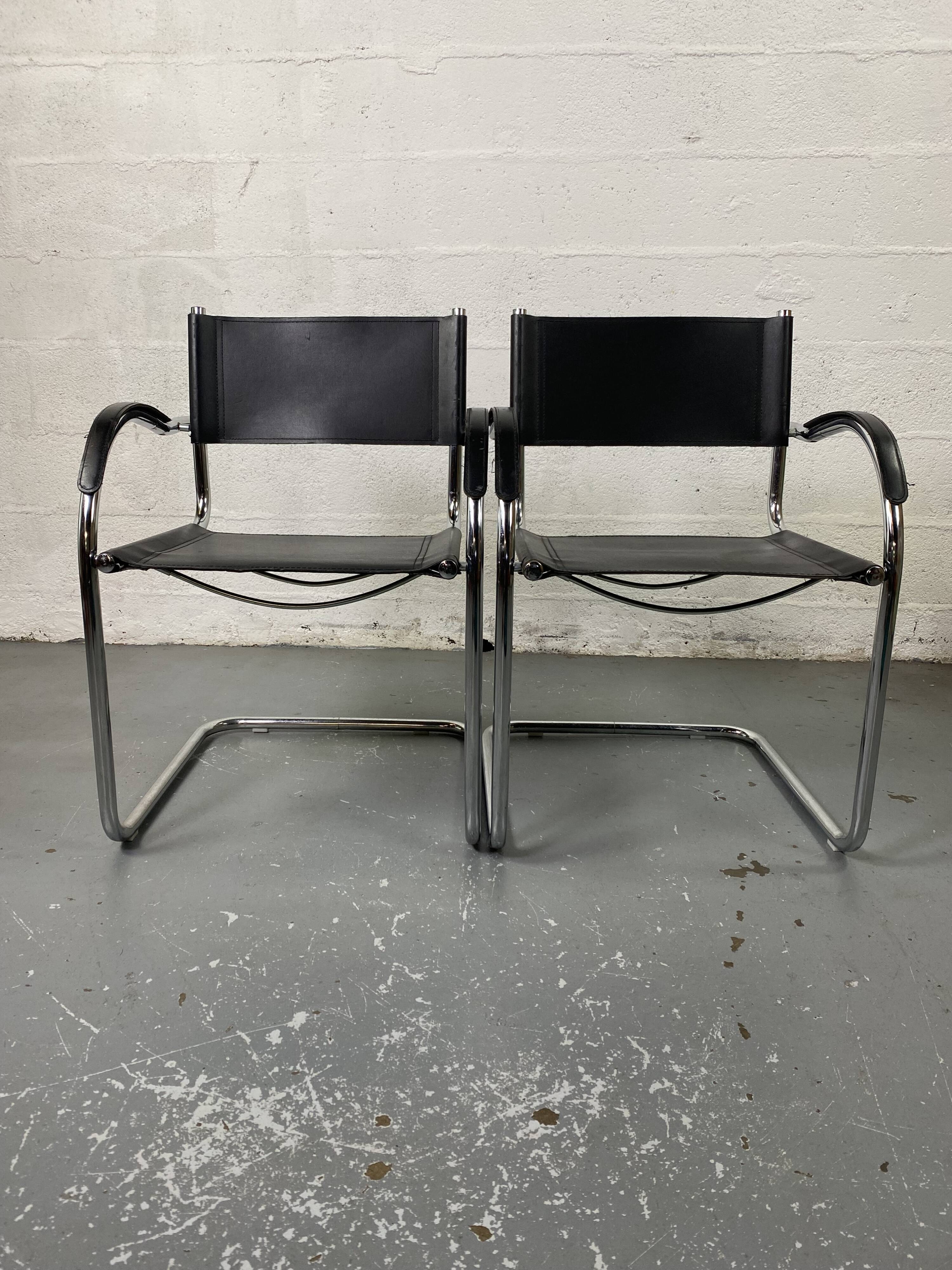 Pair of design armchairs in imitation leather chrome