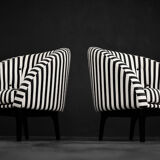 Mid-century modern Scandinavian rounded armchairs with black and white stripes, 1960s.