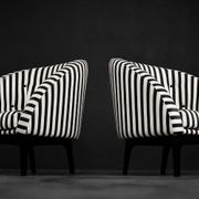 Mid-century modern Scandinavian rounded armchairs with black and white stripes, 1960s.