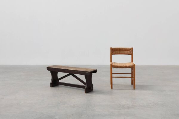 Banc rustique en bois de style Wabi Sabi, France années 1900