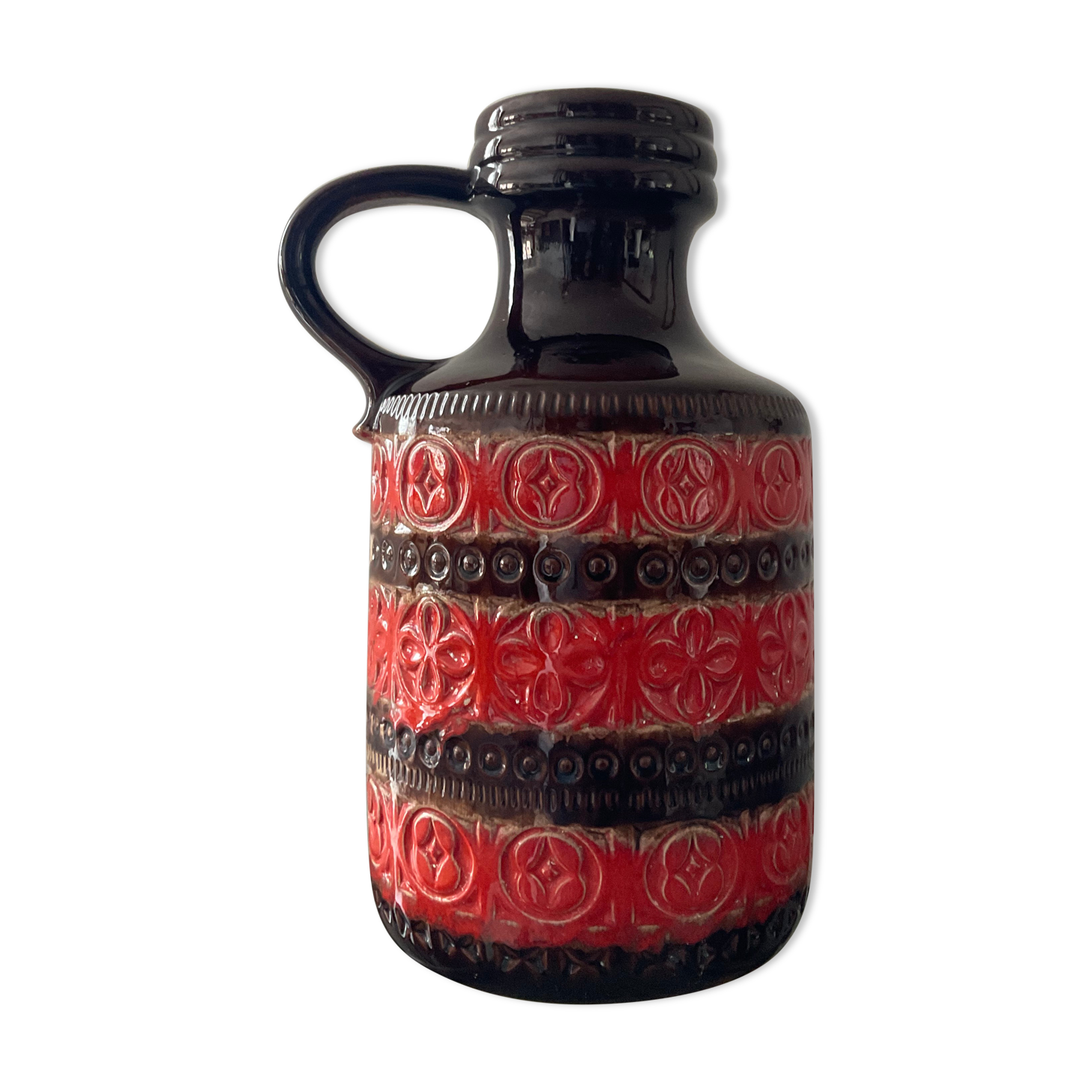 Handle vase, enamelled ceramic jar West Germany 60s-70s