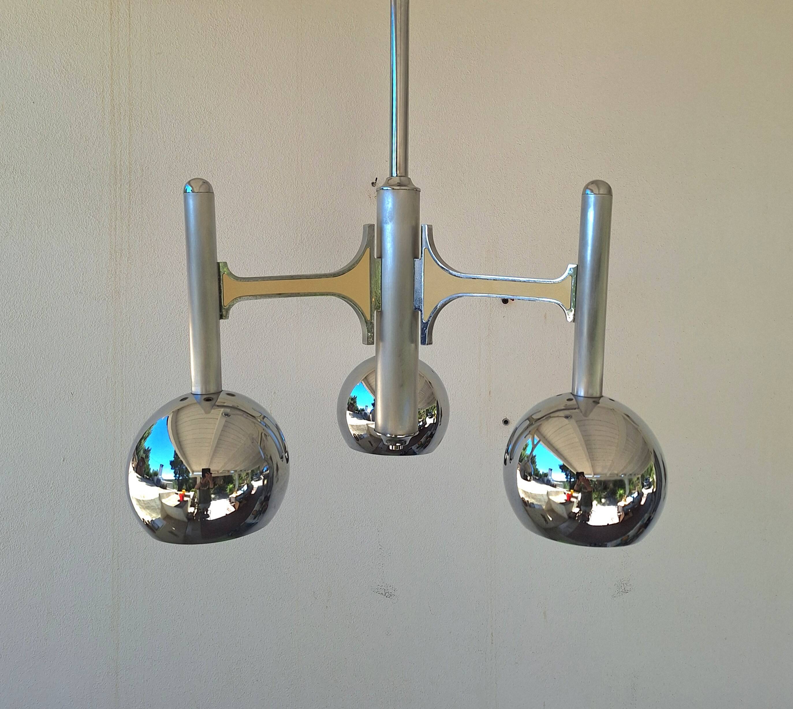 Fonderal Space Age Chandelier – Mid-Century Modern Chrome, Stamped “Fondera