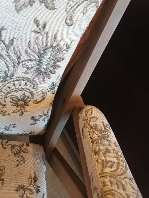 Fauteuil pliant bois 1950 style scandinave tapisserie