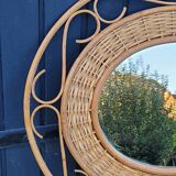 70s oval rattan mirror