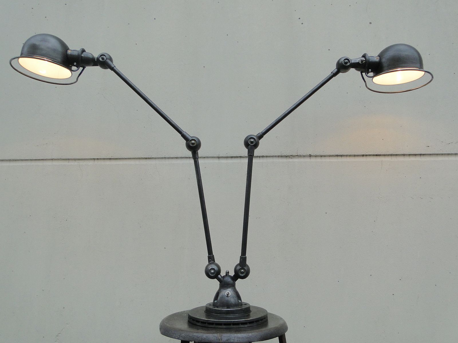Vintage Jielde Floor Lamp Double Graphite Industrial 4 arms by Jean Louis Domecq France 1960