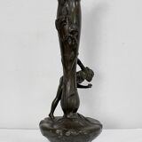 Pewter vase, "Young woman picking a water lily", signed P. Jean, Art Nouveau early twentieth century